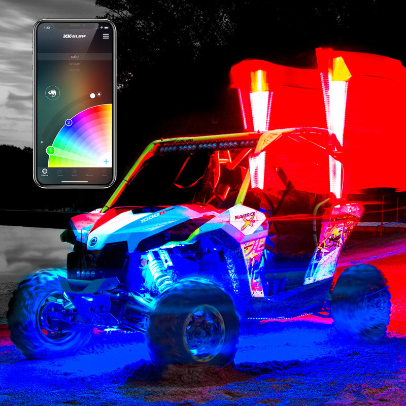 XK Glow XKchrome Advanced App Control LED Whip Light Kit for 4x4 Offroad UTV ATV 1x 48In 2nd Gen XKGLOW Light Accessories and Wiring AXOPROS