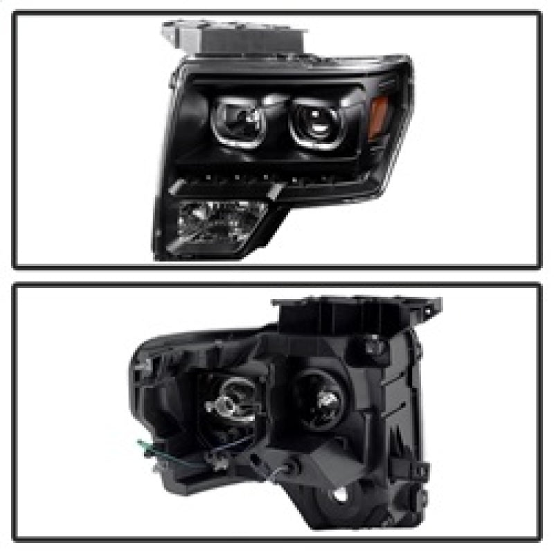 Xtune Ford F150 09-14 Projector Headlights Halogen Model Only LED Halo Black PRO-JH-FF15009-CFB-BK SPYDER Headlights AXOPROS