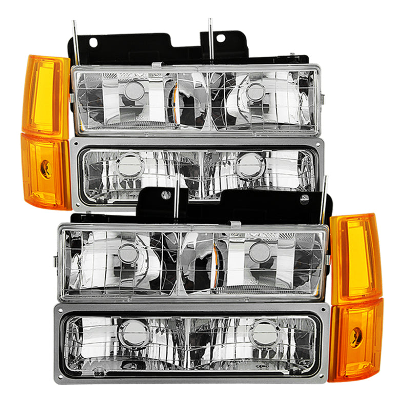 Xtune GMC Yukon 94-99 Headlights w/ Corner & Parking Lights 8pcs Sets -Chrome HD-JH-GCK94-AM-C-SET SPYDER Headlights AXOPROS