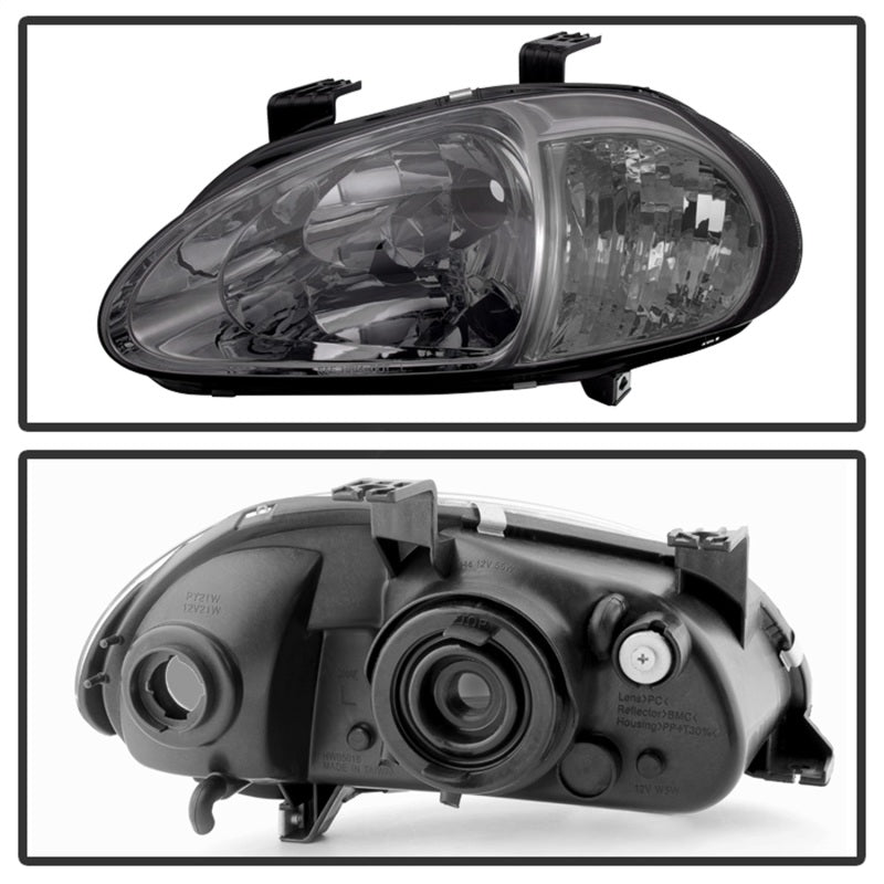 Xtune Honda Del Sol 93-97 1Pc Crystal Headlights Smoke HD-ON-HDEL93-1P-SM SPYDER Headlights AXOPROS