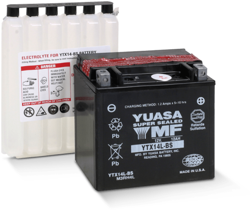 Yuasa YTX14L-BS Maintenance Free AGM 12-Volt Battery w/Bottle Yuasa Battery Batteries AXOPROS