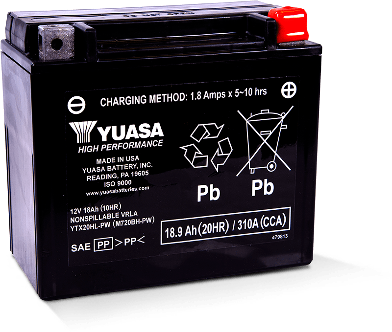 Yuasa YTX20HL-PW Maintenance Free AGM 12-Volt Battery Yuasa Battery Batteries AXOPROS
