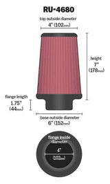 K&N Universal Clamp-On Air Filter 4in FLG / 6in B / 4in T / 7in H K&N Engineering Air Filters - Universal Fit  AXOPROS