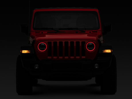 Raxiom Raxiom 18-22 Jeep Wrangler JL/JT Axial 9-Inch LED Headlights w/RGB Halo- Black Housing (Clear Lens) Headlights aftermarket performance part