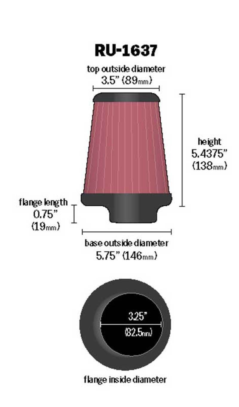 K&N Universal Clamp-On Air Filter 3-1/4in FLG / 5-3/4in B / 3-1/2in T / 5-7/16in H K&N Engineering Air Filters - Universal Fit  AXOPROS