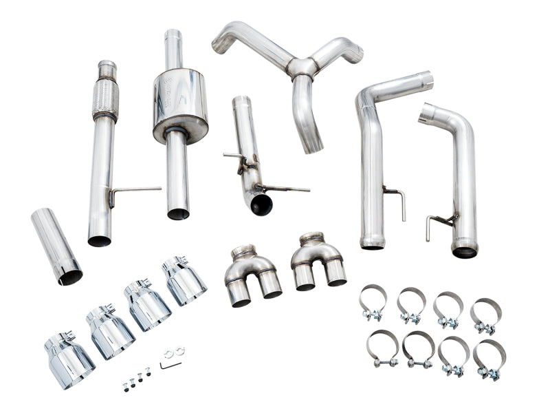AWE Tuning 4th Gen GM 1500 5.3L 0FG Catback Split Rear Exit (w/ Bumper Cutouts) - Quad Chrome Tips AWE Tuning Catback  AXOPROS