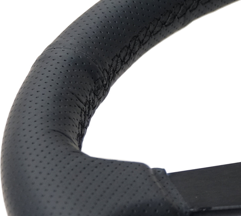 NRG Sport Steering Wheel (350mm / 1.5in Deep) Black Leather Black Stitch w/Matte Black Solid Spokes NRG Steering Wheels  AXOPROS