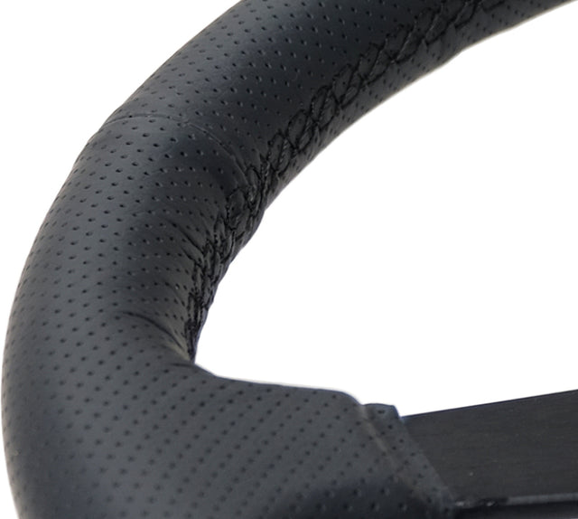 NRG Sport Steering Wheel (350mm / 1.5in Deep) Black Leather Black Stitch w/Matte Black Solid Spokes NRG Steering Wheels  AXOPROS