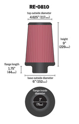 K&N Universal Rubber Filter 3inch FLG / 6inch OD-B / 4-5/8inch OD-T / 9inch L K&N Engineering Air Filters - Universal Fit  AXOPROS