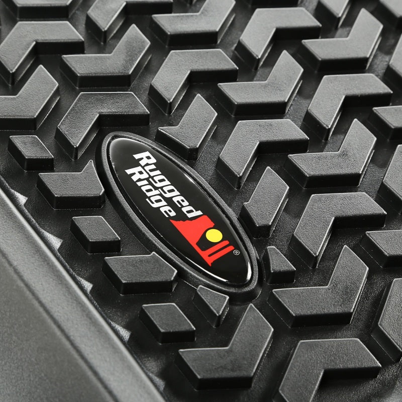 Rugged Ridge Floor Liner Front/Rear/Cargo Black 2011-2018 Jeep Wrangler JK 2 Dr Rugged Ridge Floor Mats - Rubber  AXOPROS