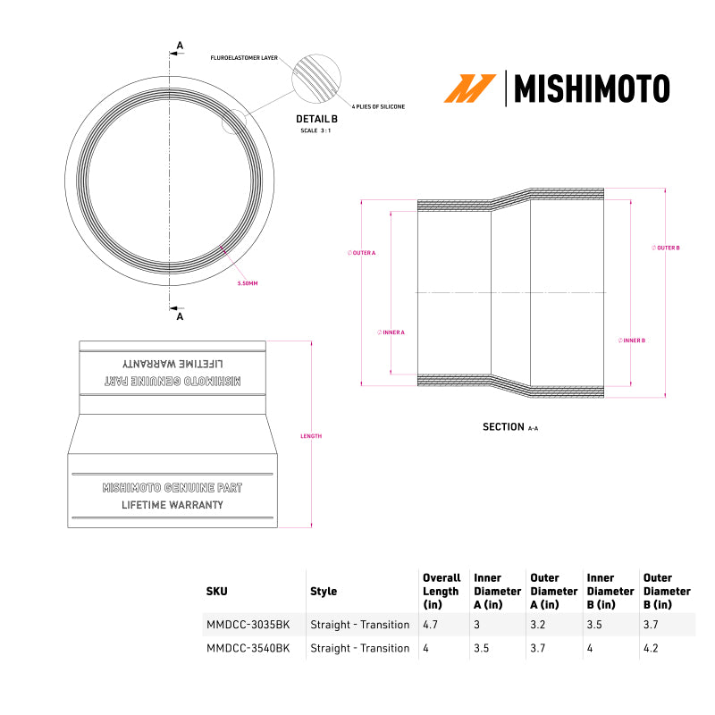 Mishimoto Mishimoto Duracore 3.5in to 4in Transition Coupler Silicone Couplers & Hoses aftermarket performance part