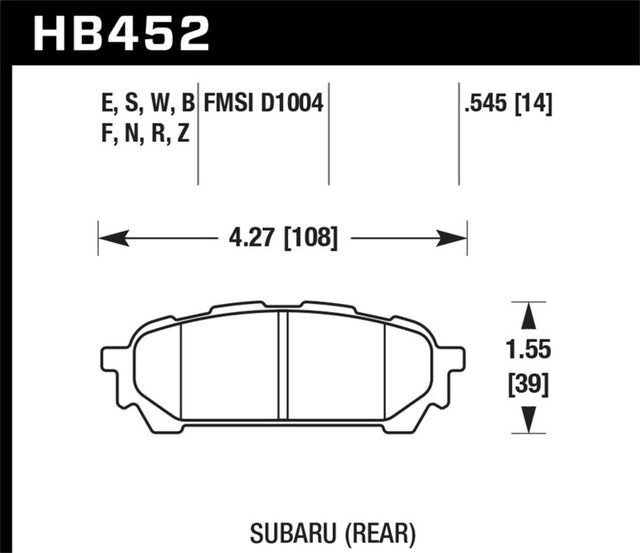 Hawk 03-05 WRX D1004 HP+ Street Rear Brake Pads Hawk Performance Brake Pads - Performance  AXOPROS
