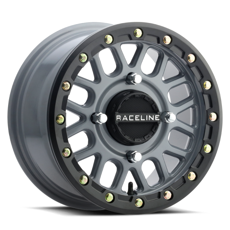 Raceline A93SG Podium 14x7in/4x156 BP/10mm Offset/132.5mm Bore - Grey & Black Ring Beadlock Wheel Raceline Wheels - Cast  AXOPROS
