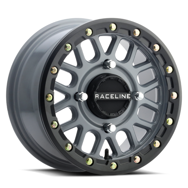 Raceline A93SG Podium 15x6in/4x156 BP/40mm Offset/132.5mm Bore - Grey & Black Ring Beadlock Wheel Raceline Wheels - Cast  AXOPROS