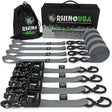 Rhino USA Heavy Duty Ratchet Tie-Down 4-Pack (Gray) 1.6In X 8Ft Rhino USA Cargo Tie-Downs  AXOPROS