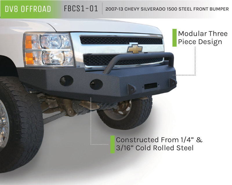 DV8 Offroad 07-13 Chevrolet Silverado 1500 Front Bumper - Black Powdercoat DV8 Offroad Bumpers - Steel  AXOPROS
