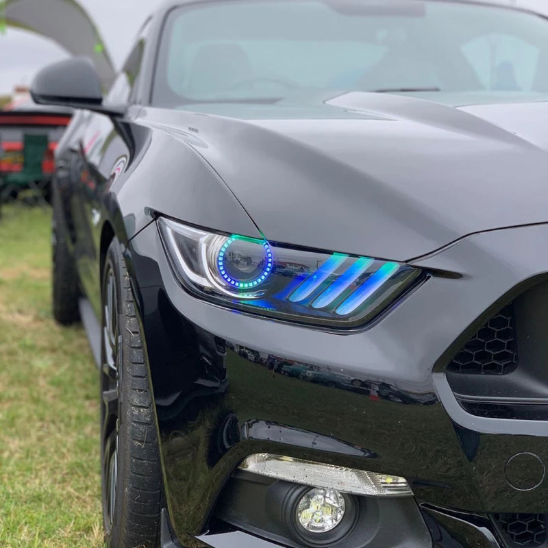 Oracle 15-17 Ford Mustang V6/GT/Shelby Dynamic DRL  w/ Halo Kit - ColorSHIFT - Dynamic ORACLE Lighting Headlights  AXOPROS