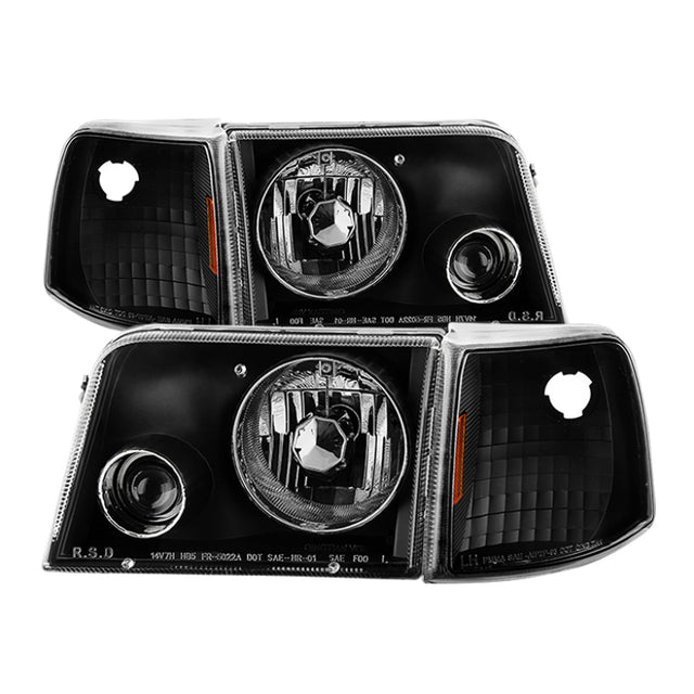 Xtune Ford Ranger 93-97 Projector Headlights w/ Corner Lights Black PRO-JH-FR93-SET-BK SPYDER Headlights  AXOPROS