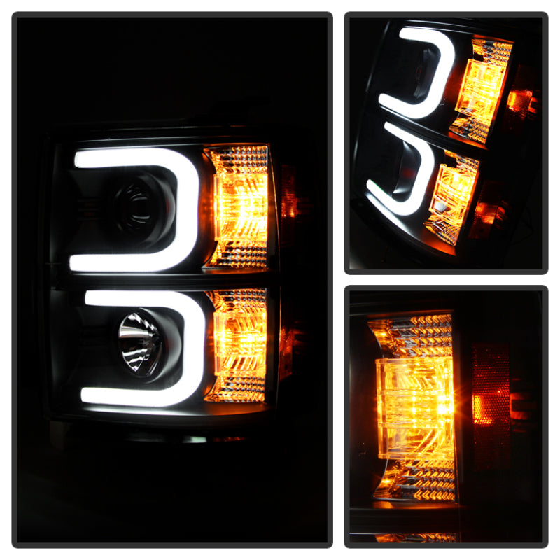 Spyder Chevy Silverado 1500 14-16 Projector Headlights Light Bar DRL Blk PRO-YD-CS14-LBDRL-BK SPYDER Headlights  AXOPROS