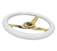 NRG Classic Wood Grain Steering Wheel (350mm) White Grip w/Chrome Gold 3-Spoke Center NRG Steering Wheels  AXOPROS