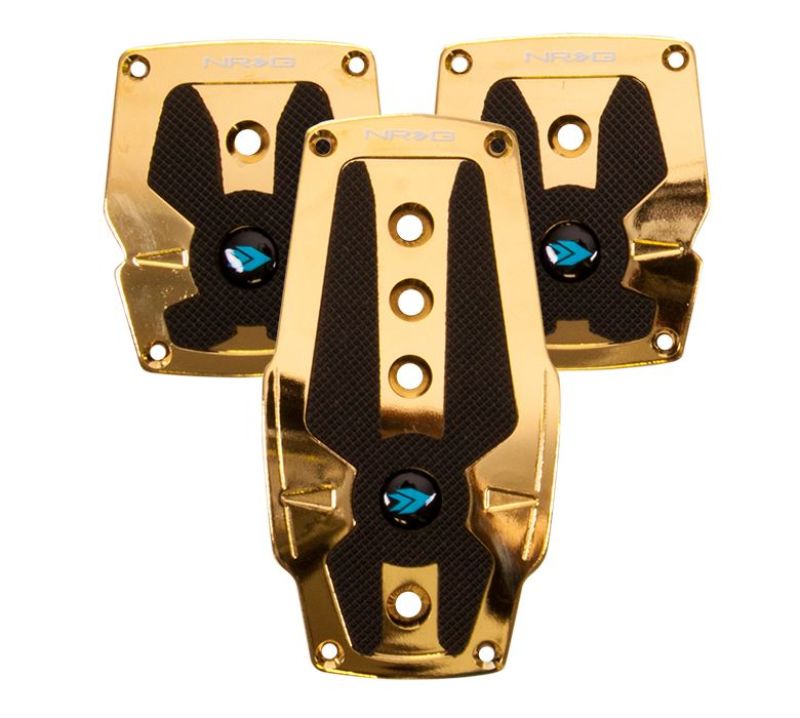 NRG Aluminum Sport Pedal M/T - Chrome Gold w/Black Rubber Inserts NRG Pedal Covers  AXOPROS