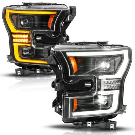 ANZO ANZO 15-17 Ford F-150 (Factory Halogen Model ONLY) Full LED Proj Headlights  Init/SeqSig Black- Pair Headlights aftermarket performance part