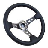 NRG Reinforced Steering Wheel (350mm / 3in. Deep) Blk Leather w/Gunmetal Circle Cutout Spokes NRG Steering Wheels  AXOPROS