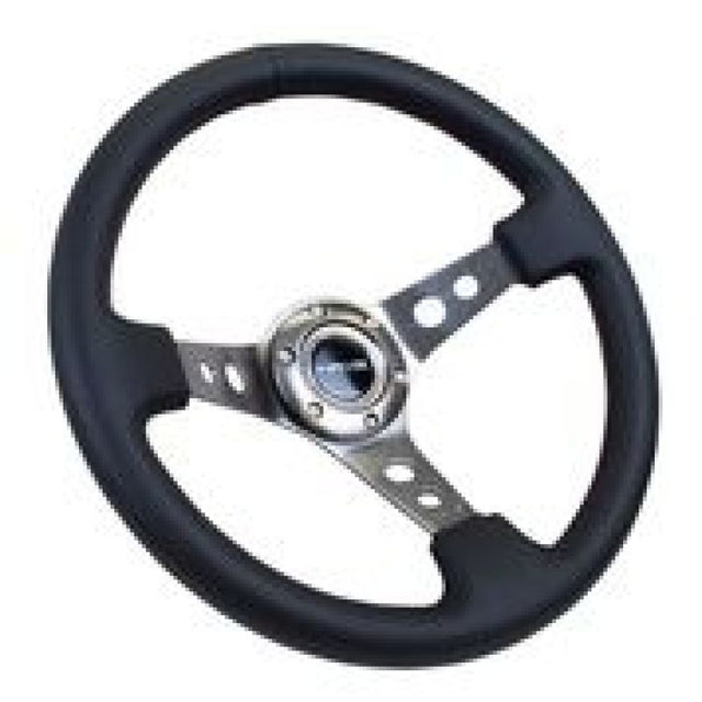 NRG Reinforced Steering Wheel (350mm / 3in. Deep) Blk Leather w/Gunmetal Circle Cutout Spokes NRG Steering Wheels  AXOPROS