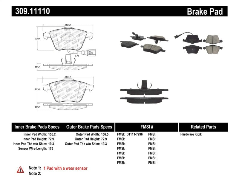 StopTech Performance 08-13 Audi TT Quattro / 12 VW Golf R Front Brake Pads Stoptech Brake Pads - Performance  AXOPROS
