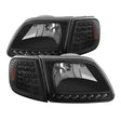 Xtune Ford F150 97-03 Crystal Headlights w/ Clear LED Corners Black HD-ON-FF15097-LED-SET-BK SPYDER Headlights  AXOPROS
