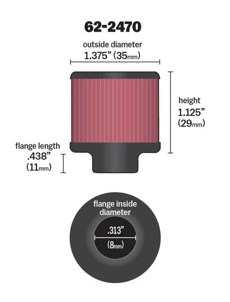 K&N .315/.431 Flange 1 3/8 inch OD 1.5 inch H Clamp On Crankcase Vent Filter K&N Engineering Air Filters - Universal Fit  AXOPROS