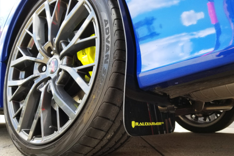 Rally Armor 15-21 Subaru WRX/STI Black UR Mud Flap w/Green Logo Rally Armor Mud Flaps  AXOPROS