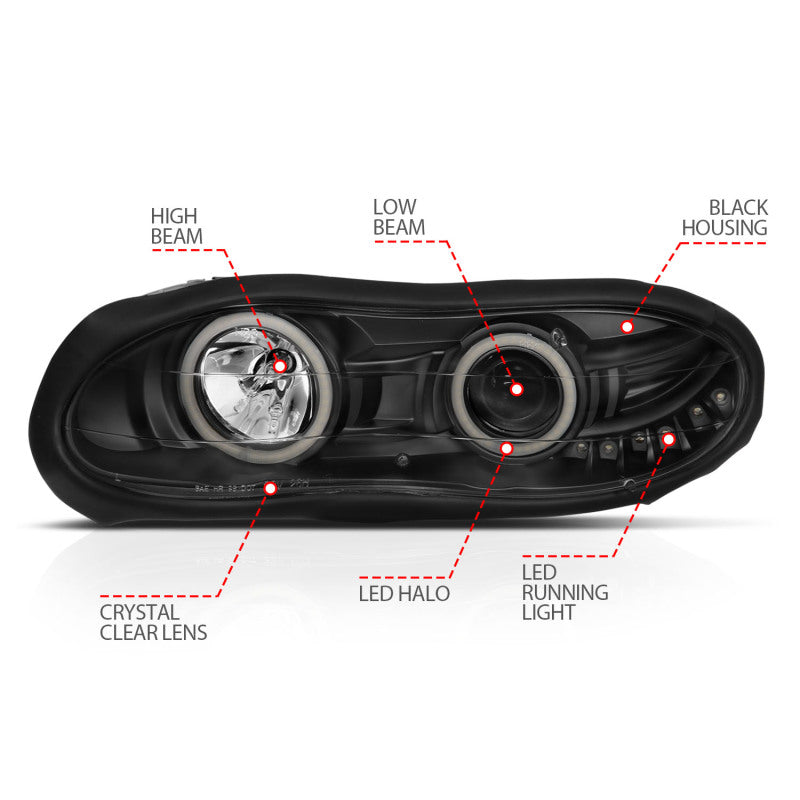 ANZO 1998-2002 Chevrolet Camaro Projector Headlights w/ Halo Black ANZO Headlights  AXOPROS