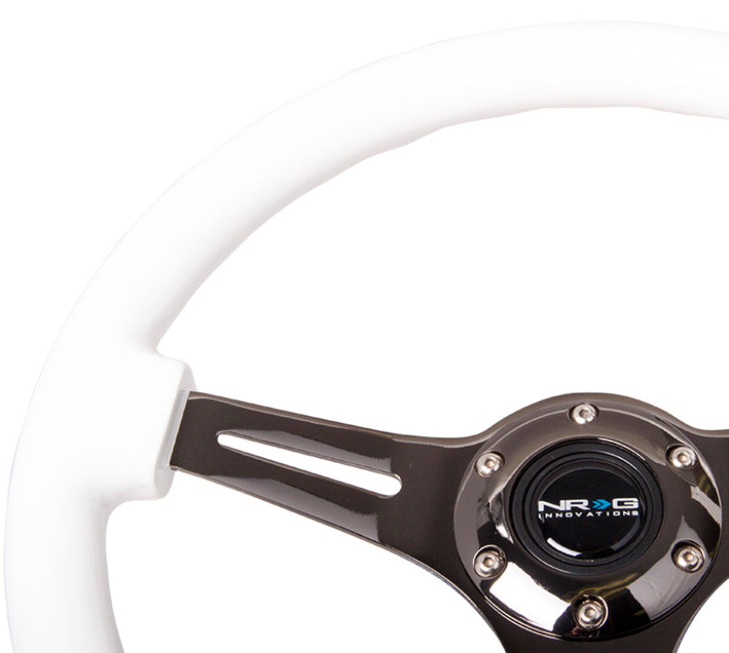 NRG Classic Wood Grain Steering Wheel (350mm) White Paint Grip w/Black 3-Spoke Center NRG Steering Wheels  AXOPROS