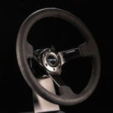 NRG Reinforced Steering Wheel (350mm / 3in. Deep) Black Leather w/ Alcantara Stitching NRG Steering Wheels  AXOPROS