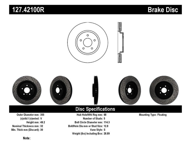 StopTech Infiniti G37 / Nissan 370Z SportStop Slotted & Drilled Front Right Rotor Stoptech Brake Rotors - Slot & Drilled  AXOPROS