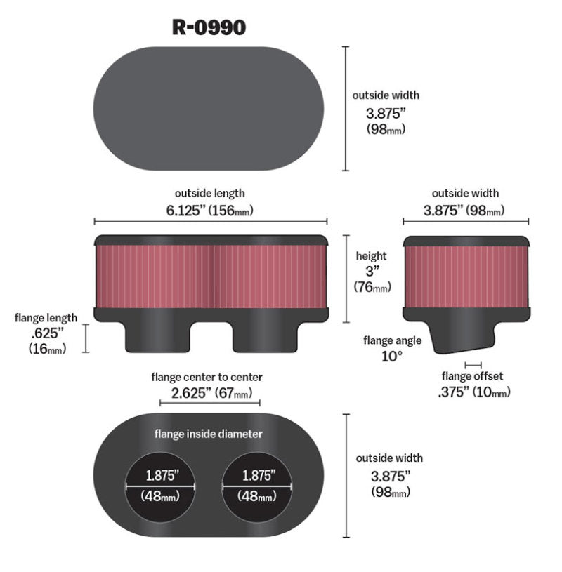 K&N Universal Rubber Filter K&N Engineering Air Filters - Universal Fit  AXOPROS