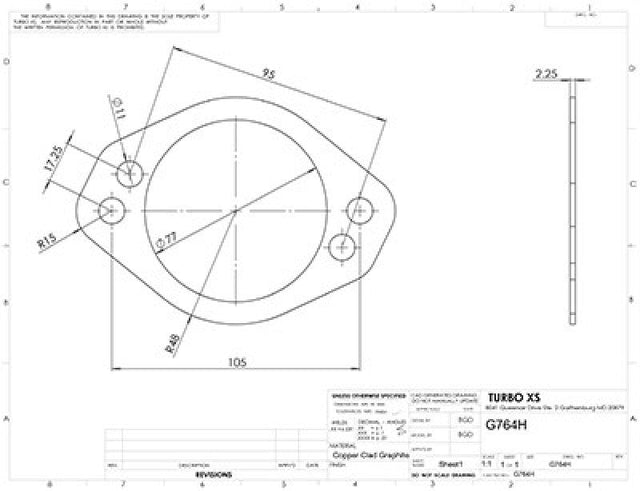 Turbo XS 4 Hole 3in Gasket 105mm Center-to-Center (Fits WS-MP-V2 / WS02-RMA / WS02-RMA-TI) Turbo XS Exhaust Gaskets  AXOPROS