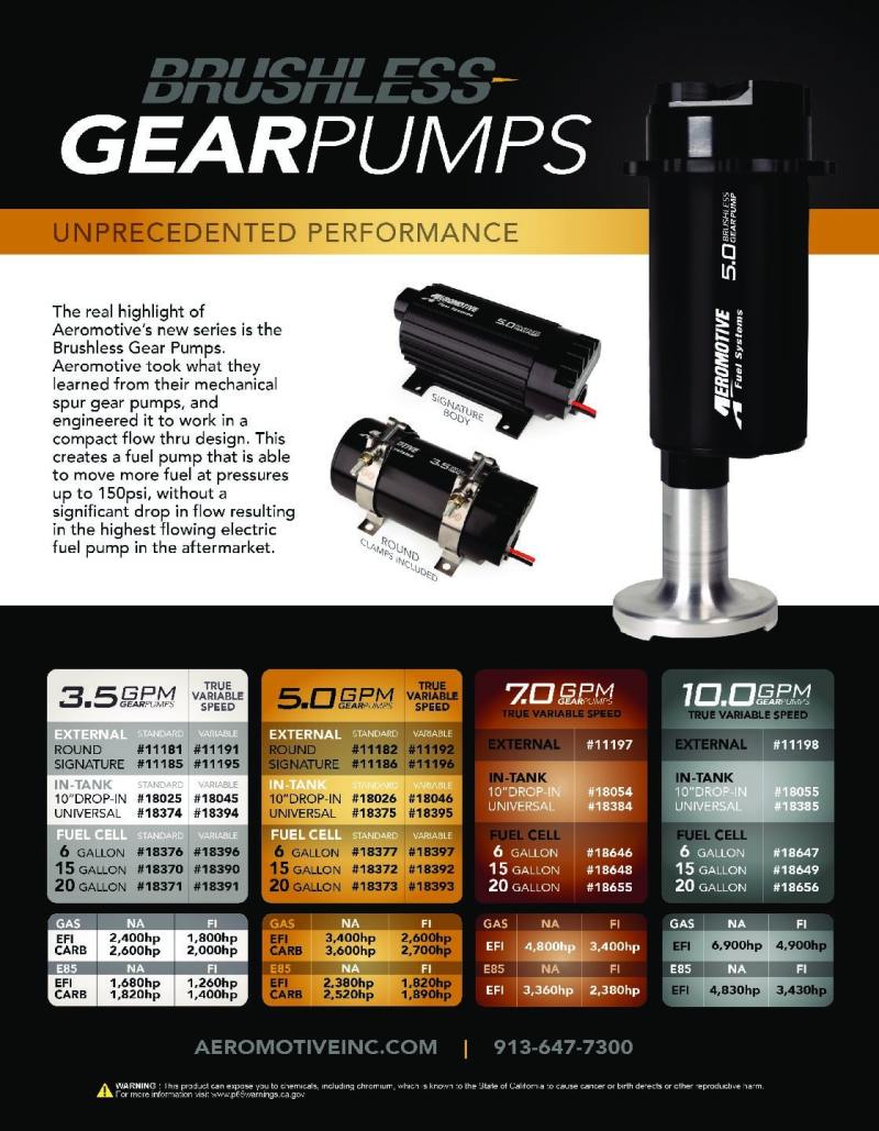Aeromotive Brushless Spur Gear Fuel Pump w/TVS Controller - Universal - In-Tank - 10gpm Aeromotive Fuel Pumps  AXOPROS