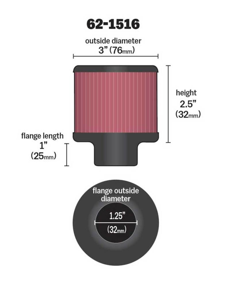 K&N 1in Flange L x 3in OD x 2.5in Height Clamp On Crankcase Vent Filter K&N Engineering Air Filters - Universal Fit  AXOPROS