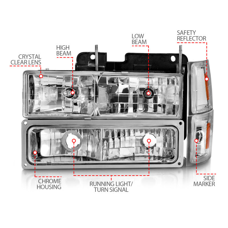 ANZO 88-98 Chevrolet C1500 Crystal Headlights Chrome w/ Signal and Side Marker Lights ANZO Headlights  AXOPROS