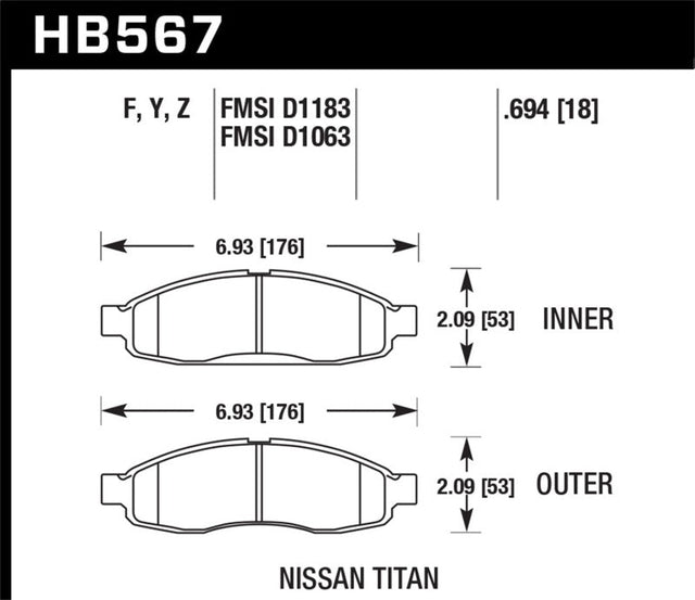 Hawk 04-06 infiniti QX56 / 05-06 Armada / 04 Pathfinder / 04-07 Titan LTS Street Front Brake Pads Hawk Performance Brake Pads - OE  AXOPROS