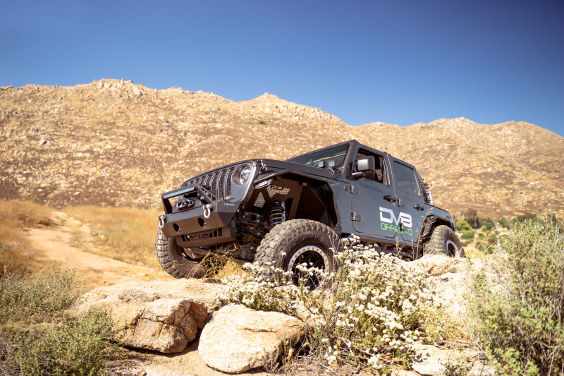 DV8 Offroad 07-23 Jeep Wrangler/Gladiator JT/JK/JL FS-25 Stubby Front Bumper w/Plated Bull Bar DV8 Offroad Bumpers - Steel  AXOPROS