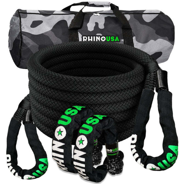 Rhino USA 7/8In X 30Ft Kinetic Rope Recovery Kit W/Soft Shackles (Black) Rhino USA Cargo Tie-Downs  AXOPROS
