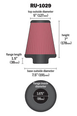 K&N Universal Clamp-On Air Filter 3-7/8in FLG / 7-1/2in B / 5in T / 7in H K&N Engineering Air Filters - Universal Fit  AXOPROS