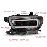 ANZO 2016-2018 Toyota Tacoma LED Projector Headlights Plank Style Black w/ Amber ANZO Headlights  AXOPROS