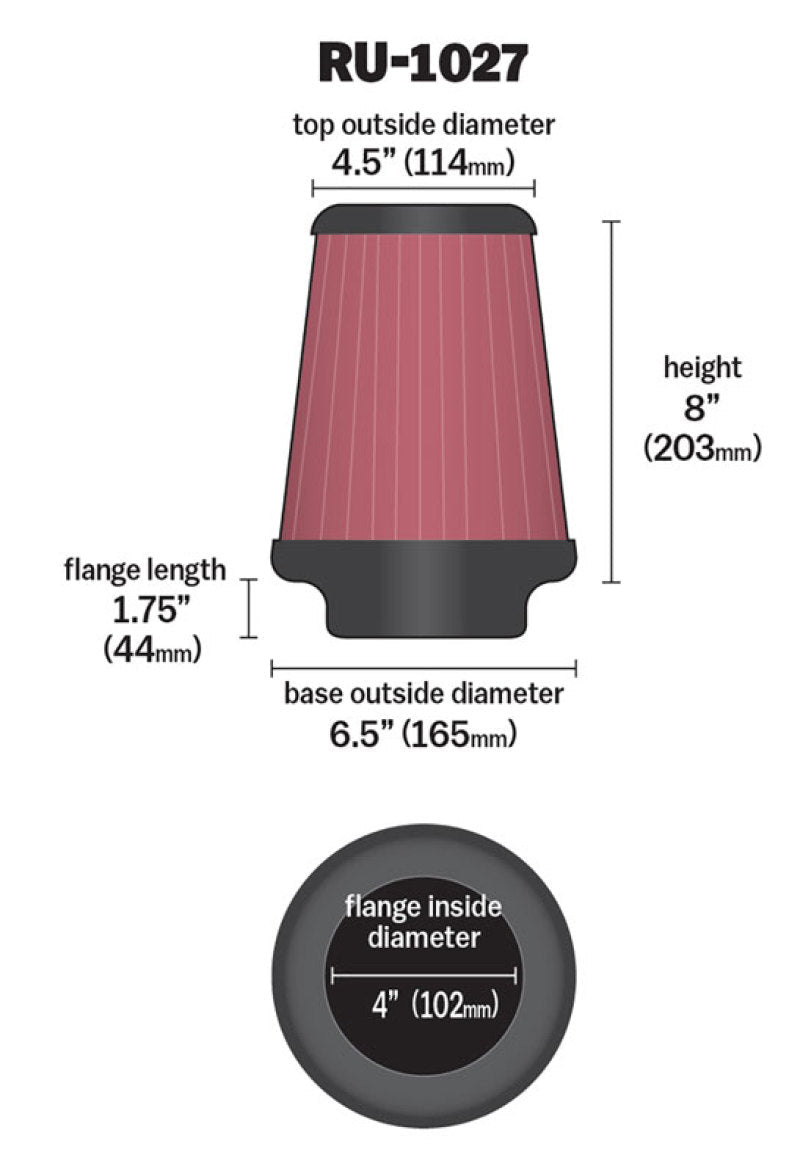 K&N Universal Clamp-On Air Filter 4in FLG / 6-1/2in B / 4-1/2in T / 8in H K&N Engineering Air Filters - Universal Fit  AXOPROS