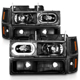 ANZO 88-98 Chevrolet C1500 Crystal Headlights Black Housing w/ Signal and Side Marker Lights ANZO Headlights  AXOPROS