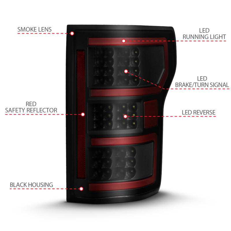 ANZO 18-19 Ford F-150 LED Taillight Black Housing Clear Lens Red Light Bar W/Sequential ANZO Tail Lights  AXOPROS