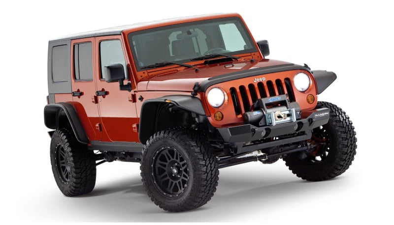 Bushwacker 07-18 Jeep Wrangler Unlimited Flat Style Flares 4pc 4-Door Sport Utility Only - Black Bushwacker Fender Flares  AXOPROS